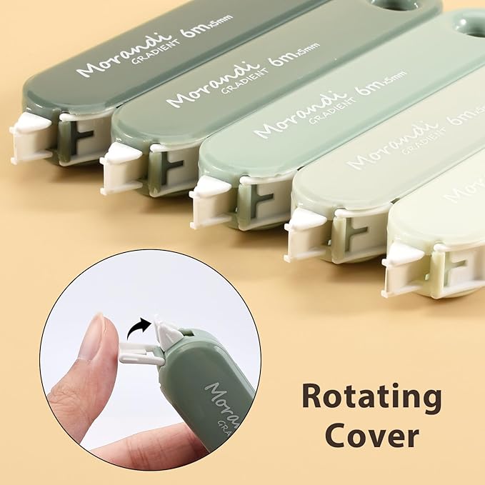 5-Piece Correction Tapes, Aesthetic Cute White Pull Out Tape, Quick Dry, Instant Correct, Easy to Use for School Office Supplies (Green)