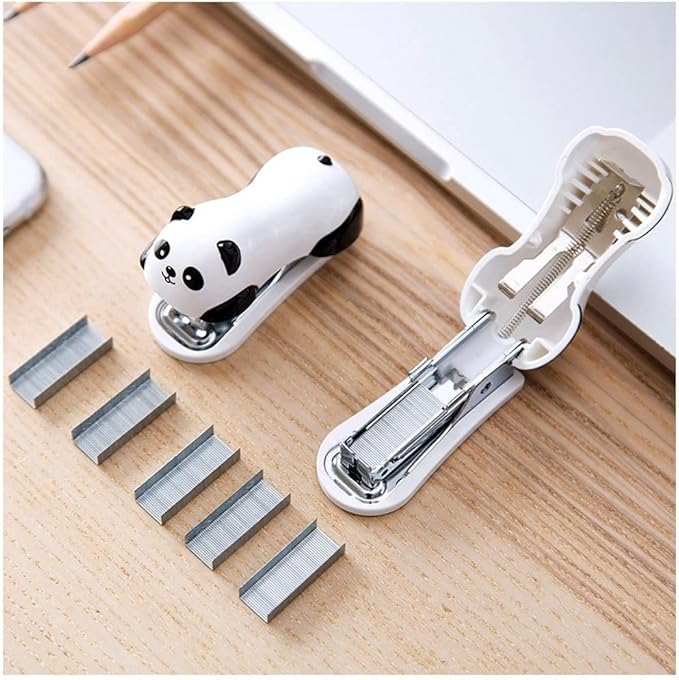 Desk Stapler Mini Panda Creative Countertop Stapler Office Stapler Portable Student Stationery Animal Modeling Desk Supplies 12 Pages Capacity School Supplies (Color : A)