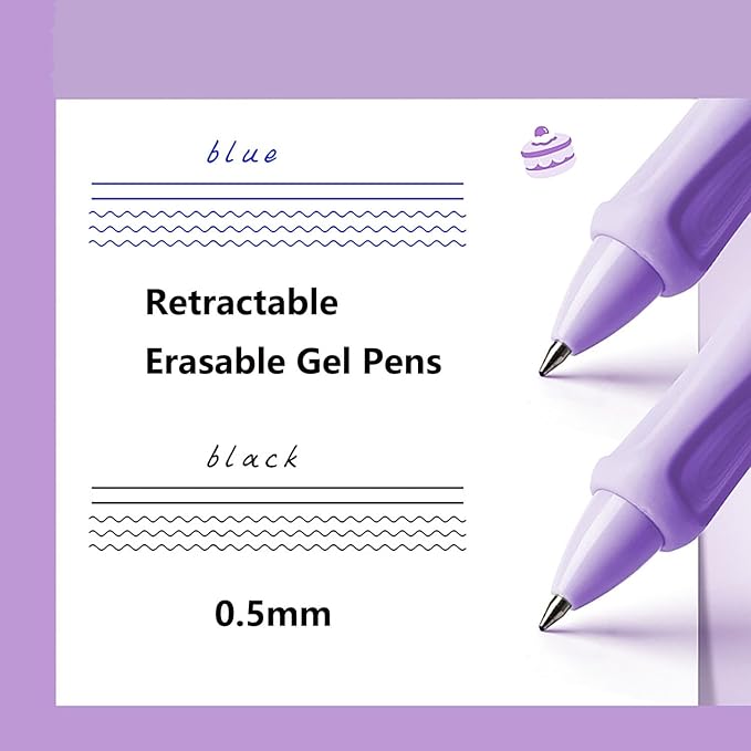 YYaaloa 8pcs Cute Retractable Erasable Gel Pens Fine Point 0.5mm Blue Black Inks Make Mistakes Disappear for Writing Planner and Crossword Puzzles (Purple)