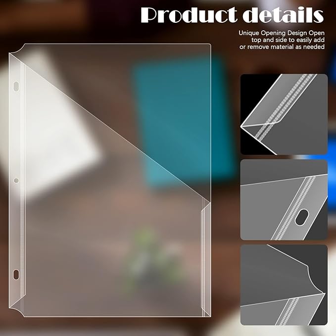 OEBSR 30Pack 3 Hole Punch Clear Plastic Document Folders,Organized Up Poly Translucent Slash Slash File Jacket US Letter/ A4 Size 18C(1.8mm),L-Tape Transparent Document Folders Copy Safe Pockets