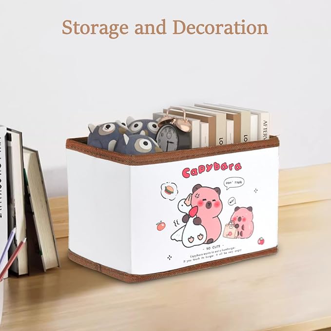 Kawaii Collapsible Storage Bin, Cute Capybara Storage Box Foldable Baskets,Office Desk Bathroom Vanity Decor, Cute Capybara Room Decor, for hair accessories,lipstick,makeup brush...