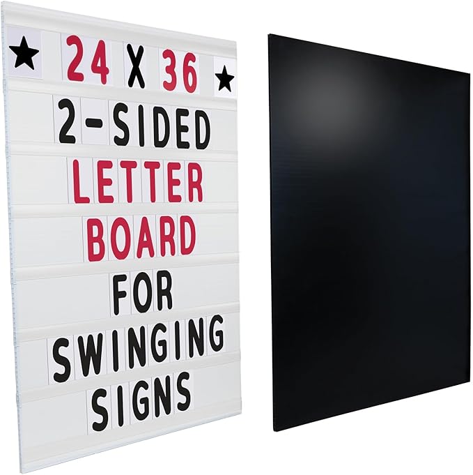 Excello Global Products 24"x36" Replacement Changable Letter Message Board for Swinging Signs. Includes Bonus Black Chalkboard. Compatible with 4 3/8" High Letters.