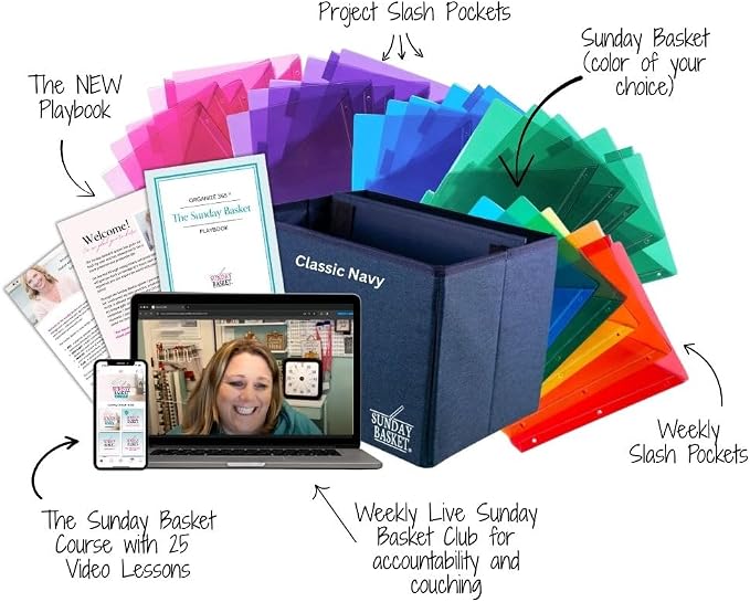 Organize 365 Paper Organizer Solution | Home Office Organization & Document Holder | File Box for Paper Storage | The Classic Sunday Basket® System (Classic Navy)