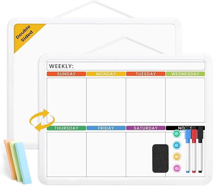 Colorful Whiteboard Calendar for Wall,16" x 12" Hanging Dry Erase Calendar Board, Weekly White Board for Home,School, Office