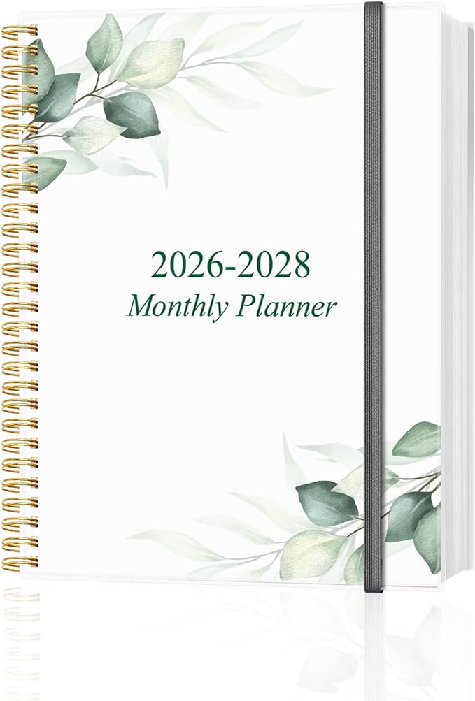 2026-2028 Monthly Planner - 36 Month PLanner Calendar from January 2026 to December 2028, 3 Year Planner 2026-2028 with Flexible Cover, Inner Pocket, Perfect for Home | School | Office, 8.5" x 11", Green Leaf