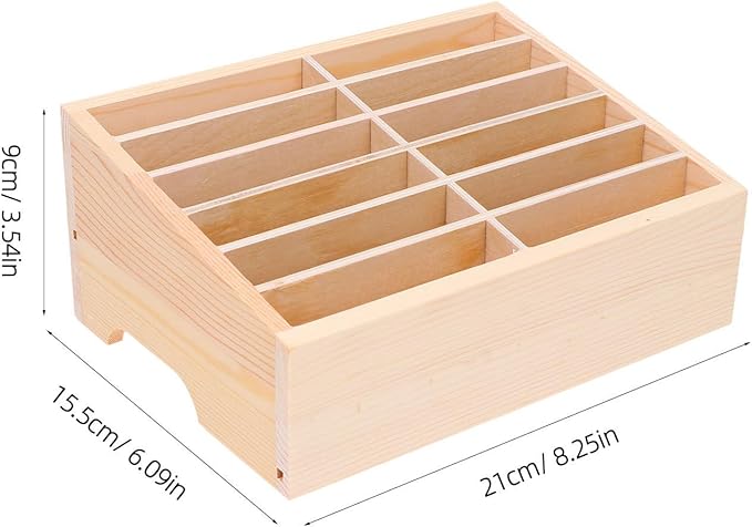 SEWACC Wooden Cell Phone Storage Box Holder Desktop Organizer 12 Grids Office Classroom Home Mobile Phone Storage Box