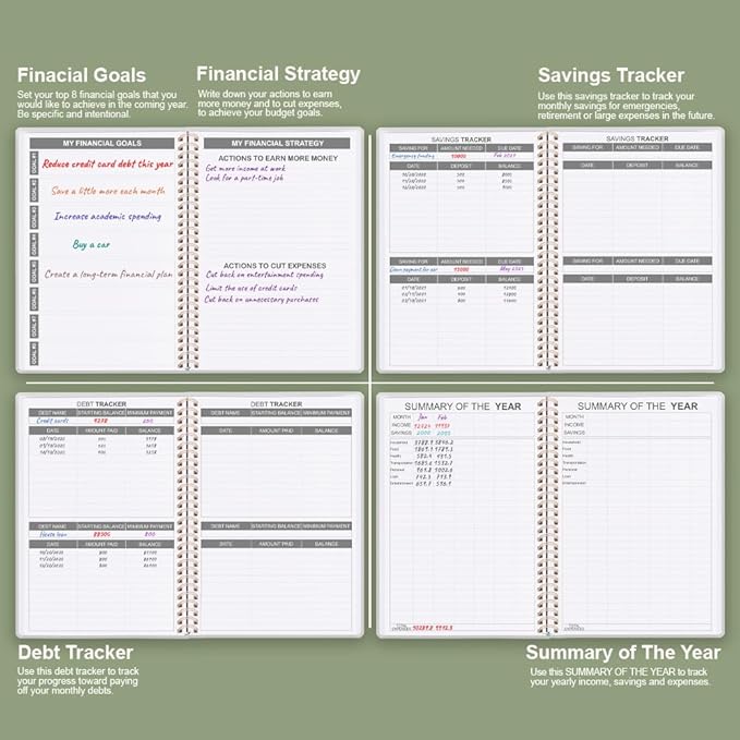 Budget Planner - Monthly Budget Book with Expense Tracker Notebook, Undated 12 Month Bill Organizer & Finance Planner to Manage Your Money, Account Book with Colorful Tabs, 5.8" x 8.5", Green