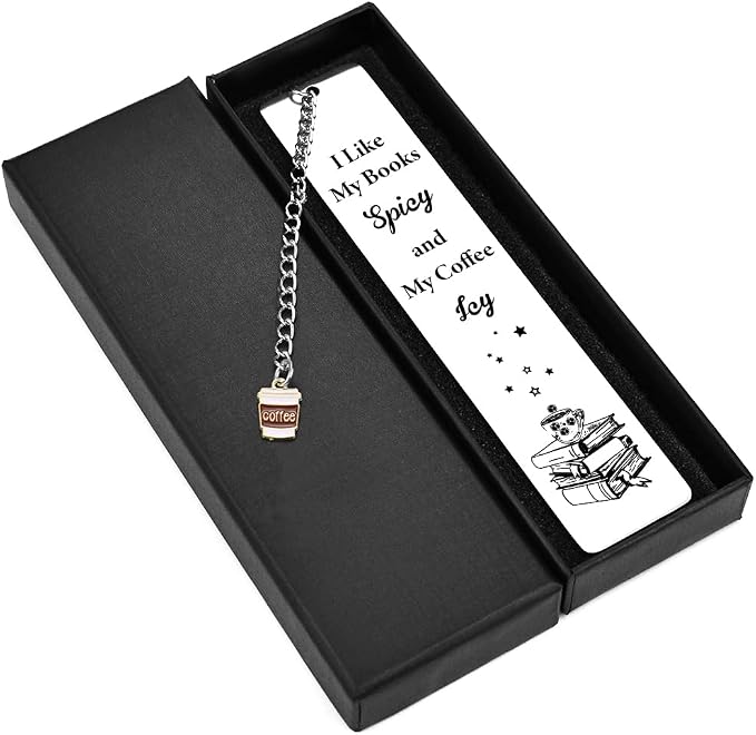 Quimoy Bookmark for Women, Gifts for Book Lovers, Gift for Readers, Cute Cat Bookmark for Readers, Book Loves, Book Club Gifts (I Like My Books Spicy and My Coffee ICY)