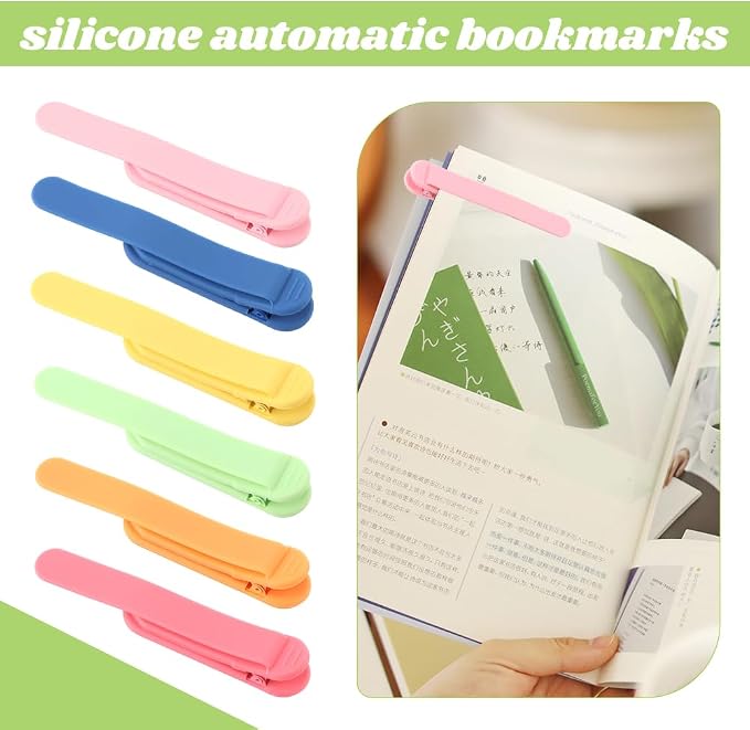 6pcs Silicone Automatic Bookmarks, Smart Bookmarks for Women Men Book Accessories, Silicone Book Marks for Reading Women, Men, Kids, Reading Accessories Gifts for Book Lovers
