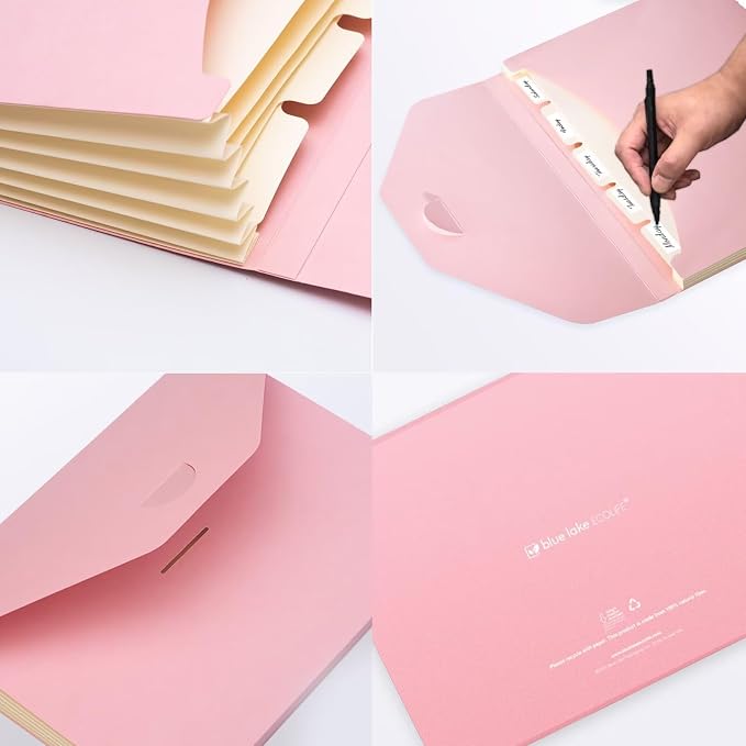 Expanding File Folder Accordion Folders ECO Friendly 6 Pocket Organizer Pink