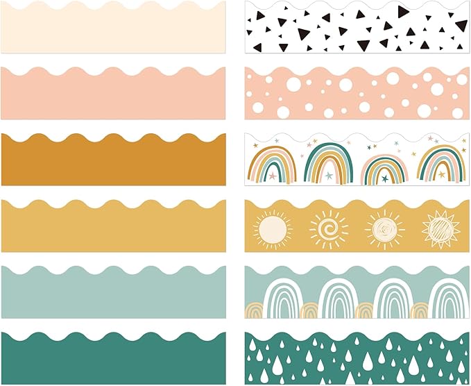 240 Pcs 236ft Holiday Bulletin Board Borders Colorful Rainbow Scalloped Border Trim Bulk Bulletin Decor for Classroom Back to School Decor(Colorful Style)