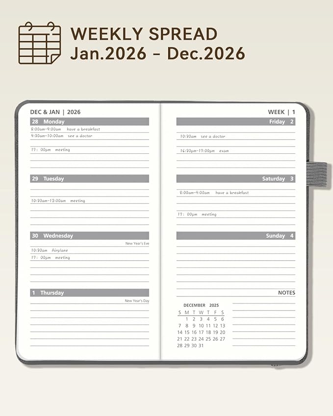 2026 Pocket Calendar by YihurKis - Weekly and Monthly Planner, 3.5'' x 6'', 2026 Purse Planner with Pen Holder, Leather Hard Cover, Inner Pocket For Men & Women - Green
