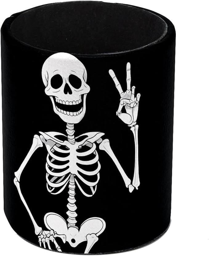 Funny Skeleton Pen Holder Pencil Organizer Cute Pencil Cup Desk Decor Makeup Brush Holder PU Multifunctional Office Supplies for Home Classroom School