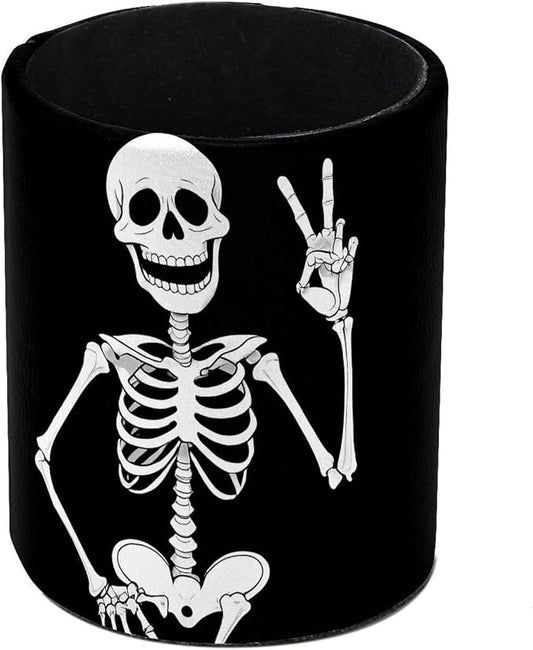 Funny Skeleton Pen Holder Pencil Organizer Cute Pencil Cup Desk Decor Makeup Brush Holder PU Multifunctional Office Supplies for Home Classroom School