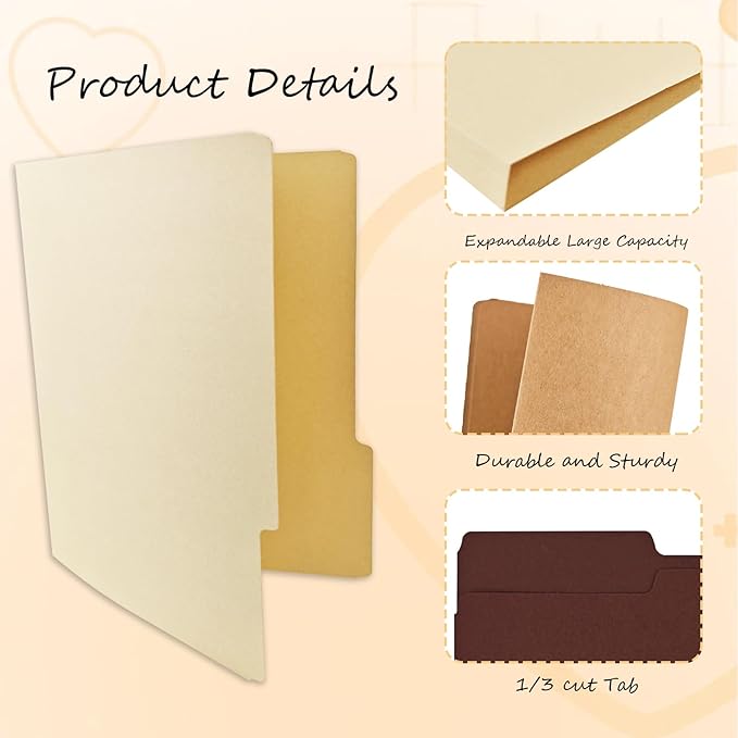 12 Pcs Brown File Folders Letter Size Colored Manilla File Folders with 1/3-cut Tabs Decorative File Pockets for Office School Business Home Organizer (12, Brown Series)