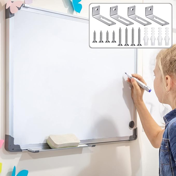 Oudain 20 Set Whiteboard Brackets Whiteboard Installation Hardware Kit Mounting Wall Hanging Brackets Include Hanger Supports, Screws, Expansion Tube for Hanging School Office Supplies,1.26x0.47in