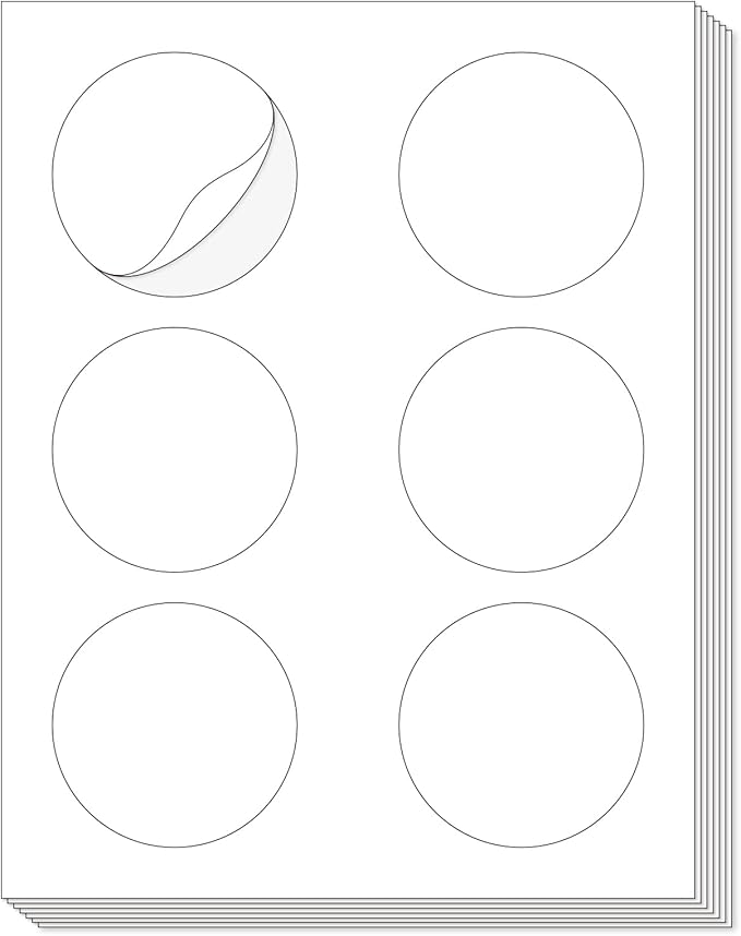 L LIKED 3'' Diameters Round Printable 150 Labels Sticker Labels for Laser/Inkjet Printer, Matte White Blank Circle Stickers for Jars,Packaging & Product Labeling (25 Sheets)