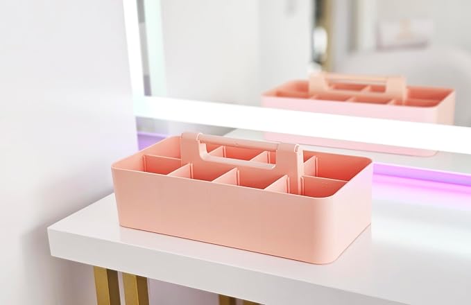 Portable Caddy - Stackable Plastic Organizer with Handle | Desk, Makeup, Dorm, Classroom Art Organizer (Made In Usa) (Indie Pink/Lavender)