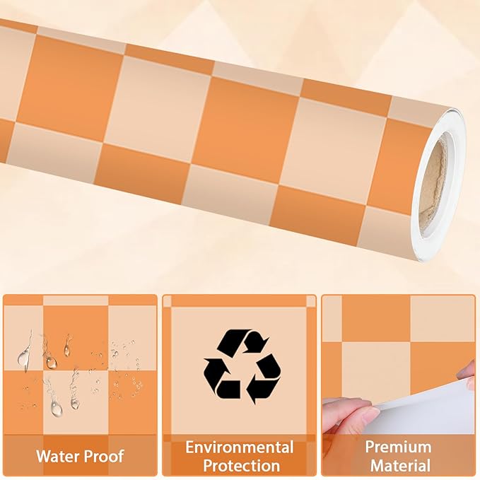 Hippie Orange Checked Bulletin Board Paper Roll Retro Orange Bulletin Board Background Paper Back to School Classroom Decor Poster for Art Craft DIY Project Home Office Party Supplies 17.7in x 20ft