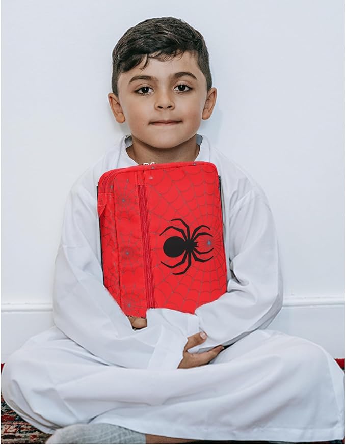 Octsky Boys Bible Cover, Carrying Book Case Church Bag Bible Protective with Handle and Zippered Pocket, Spider Red