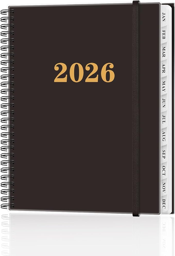 2026 Planner - Weekly and Monthly Planner from Jan 2026 - Dec 2026, Spiral Planning 2026 with 12-Month Tabs, Inner Pocket, 8.5" x 11", Black