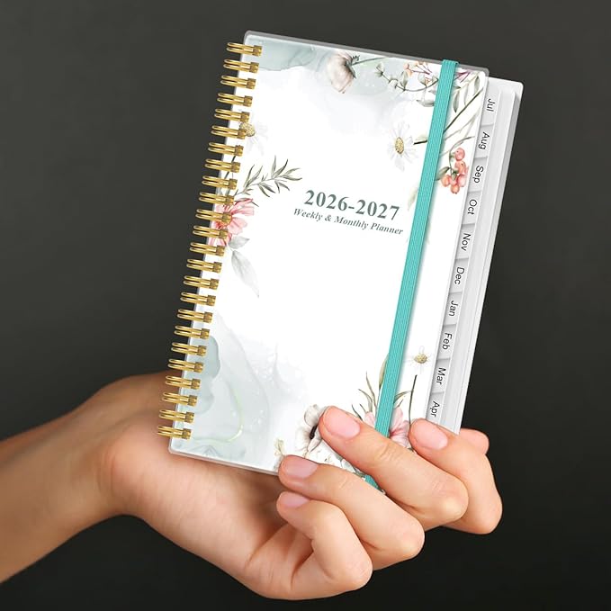 2026-2027 Pocket Planner/Calendar - 2026-2027 Weekly & Monthly Planner from July 2026 to June 2027, 12 Months Tabs, 3.75" x 6.75", Pink Flower