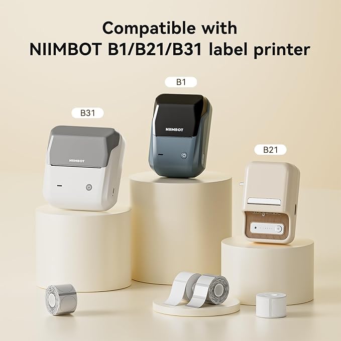 NIIMBOT Thermal Label Tape 3 Rolls, Compatible with B1/B2/B21/B31 Label Maker, Multi-Size Pack (50x50mm, 41x41mm) for Cosmetics, Jars, Gifts, Logos & Files Organization Stickers