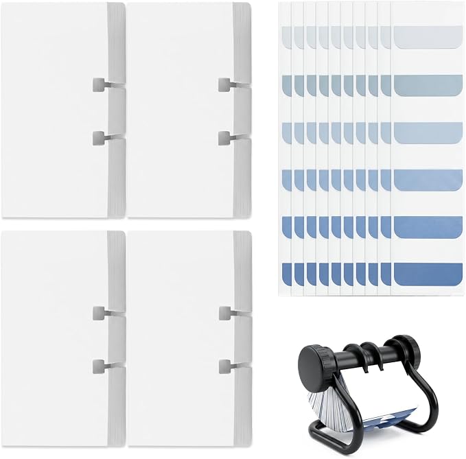 RUKANG Business Cards Refill Kit, 400 Pcs Blank Unruled (2-1/4" x 4") with 60 Pcs Gradient Blue Index Tabs, Rotary File Card Replacement Set Compatible with Rolodex Card File Holds