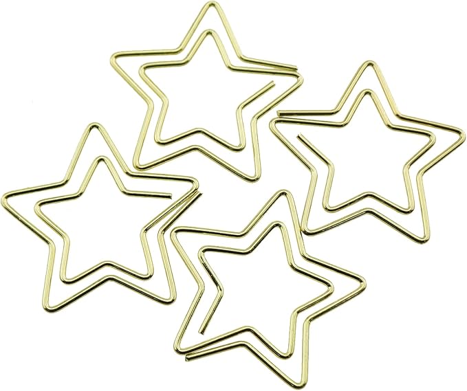 Heyous 50PCS Star Bookmark Holder Paper Clip Bookmark Holder Gold Pentagram Creative Paperclip Suitable for Office and School and Home Bookmark