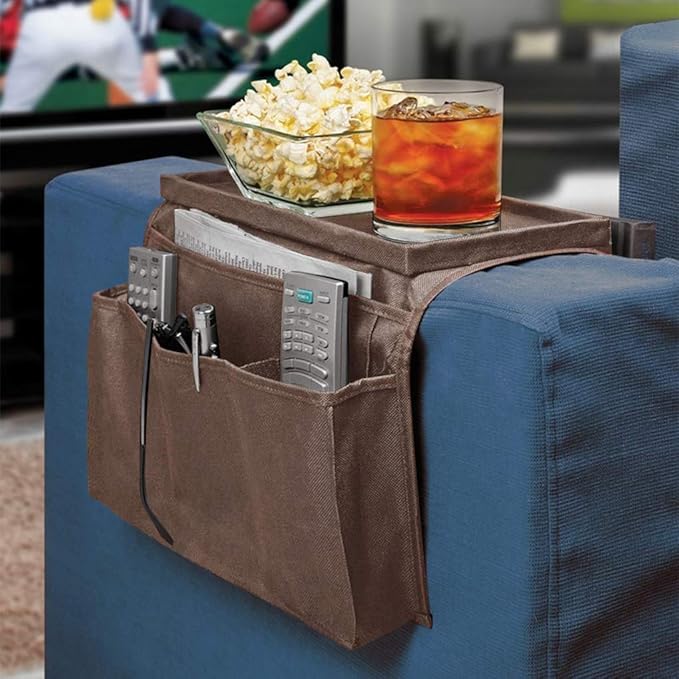 Couch Sofa Armrest Organizer Arm Chair Caddy Bedside Storage Pockets Bag with Snacks Tea Cup Holder Tray Recliner Armchair Remote Control Glasses Cellphone Books Magazines Hanging Pouch Home Organiser