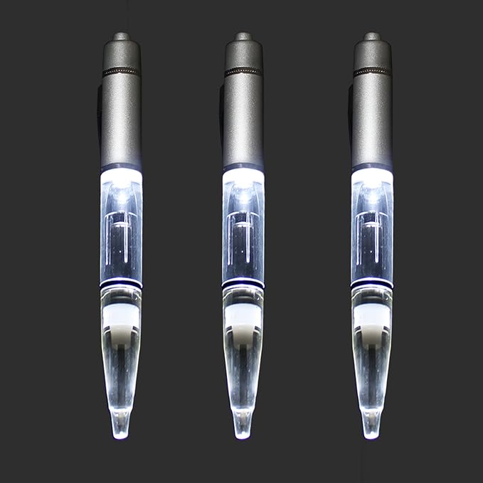 Glovion Led Light Pen, Light Up Ballpoint Pen Lighted Penlight for Nighttime Writing - White- Pack of 3 Pens