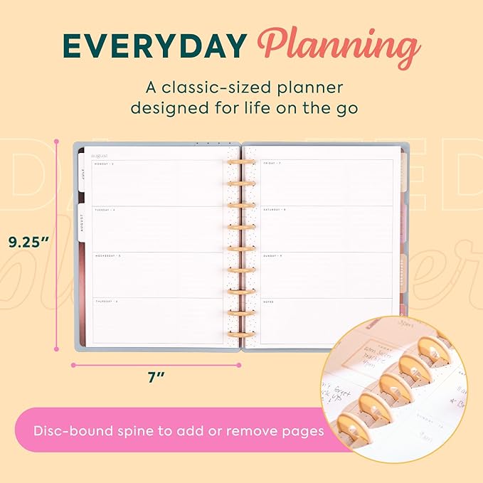 Happy Planner Disc Bound Planner July 2026–June 2027, Includes 3 Extra Months and 2 Sticker Sheets, Classic Size, 7" x 9.25", Horizontal Layout, Gradient Glow