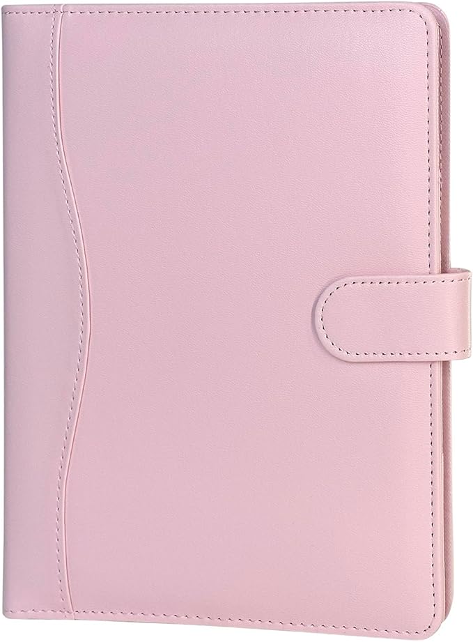 Padfolio Portfolio Binder, Leather Clipboard Folder Briefcase Loose-Leaf Binder with Cover Brown Folder with Pockets Resume Folder for Business Office Meeting Men Women's Business (A5, Pink)