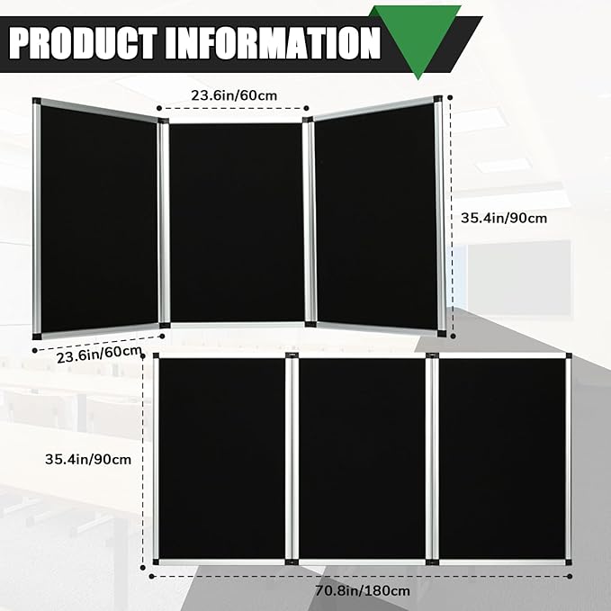 Double-Sided Trifold Display Board 3 Panel Presentation Whiteboard 70.4 x 35.4in Trade Show Presentation Board Aluminum Tabletop Display Folding Panel for Trade Show Table Top