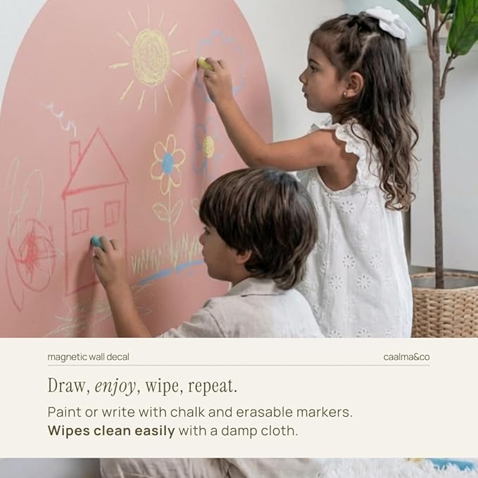 CAALMA Magnetic Wall Decal 40 x 32 - Magnetic Chalkboard for Wall - Strong Adhesive with Aesthetic Magnetic Letter, Chalk and Cloth (Dusty Pink)