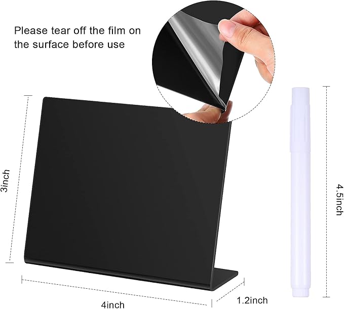 Outus 12 Pcs 4 x 3 Inches Buffet Food Labels Mini Small Chalkboard Signs Black Acrylic Food Markers Little Price Signs with 2 Pcs Erasable Marker for Wedding Birthday Bakery Table Display