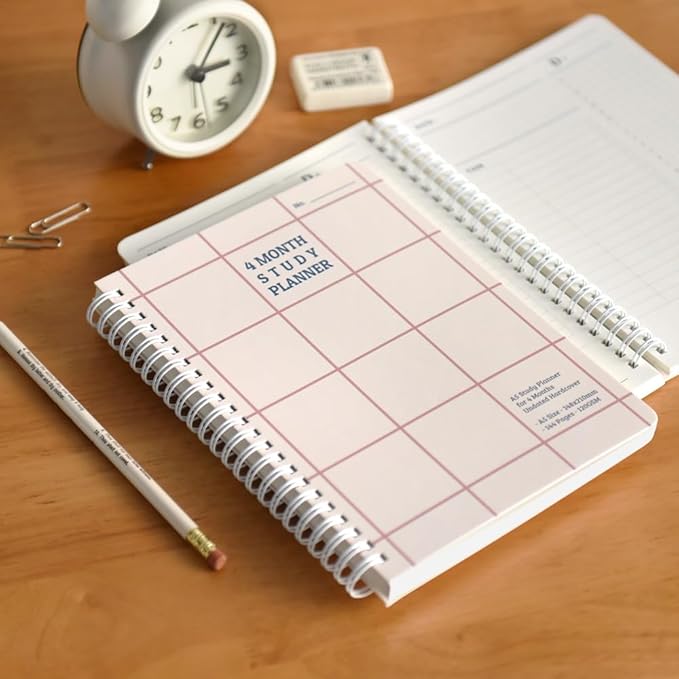 Monolike Checkers 4 Month Study Planner, Red Line - Academic Planner, Weekly & Monthly Planner, Study plan
