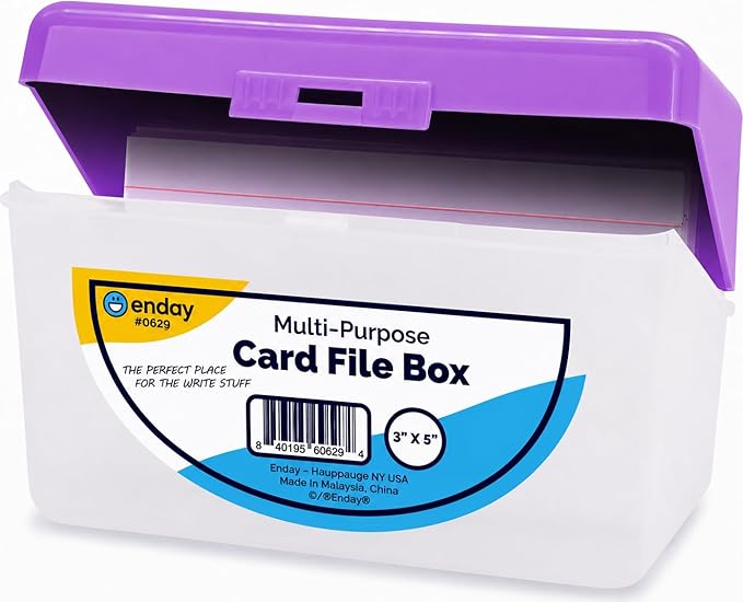 Enday Index Card Box Purple 3x5 Index Card Holder, Index Card Organizer, Flash Card Holder, Holds 250 Cards.