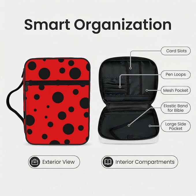 Ladybug Black and Red Polka Dot Bible Cover Case Carrying Book Protector Case Bible Study Supplies Accessories Holder Case Christian Gift for Women Men