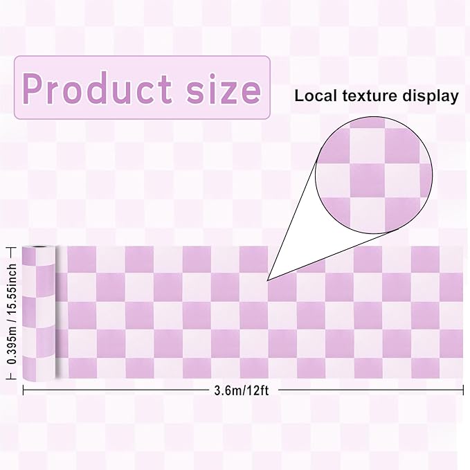 Purple Checked Bulletin Board Roll Reusable Waterproof Erasable Pastel Purple Background Poster Non-Woven Fabric Bulletin Board for Mother‘s Day Easter Classroom Decor Wrap Paper 15.55" x12ft