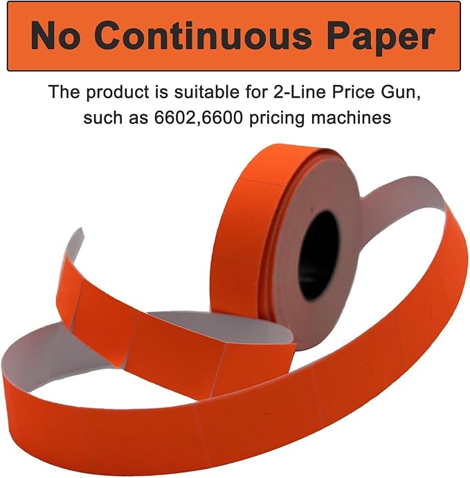 2-Line Price Labels: 20,000 Blank 10-Bit Pricing Tags for MX-6602, MX-6600, YH-689 & More Tag Guns (Orange Red)