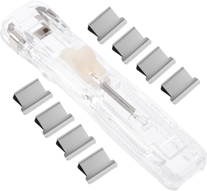 Reusable Portable Stapler and Paper Clip Dispenser Set Push-Type Document Stapler with 1 Bulk White and 2 Plastic Box Refills Office and School Document Fastening Tool