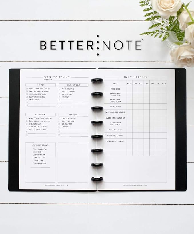 BetterNote Cleaning Plan Refill for Disc Notebook, Daily and Weekly Lists, 6 Month Supply, Fits Happy Planner, Levenger Circa, Staples Arc, TUL (8-Disc, 5.5"x8.5")