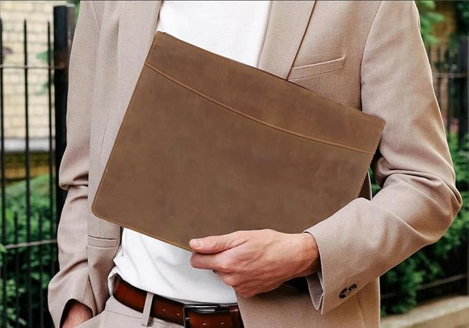 Leather Portfolio for Men, Personalized Leather Padfolio for Women, Genuine Leather Resume Folder Notepad Holder for A4/Pad, Folio Document Organizer, Legal Pad Business Portfolio Organizer