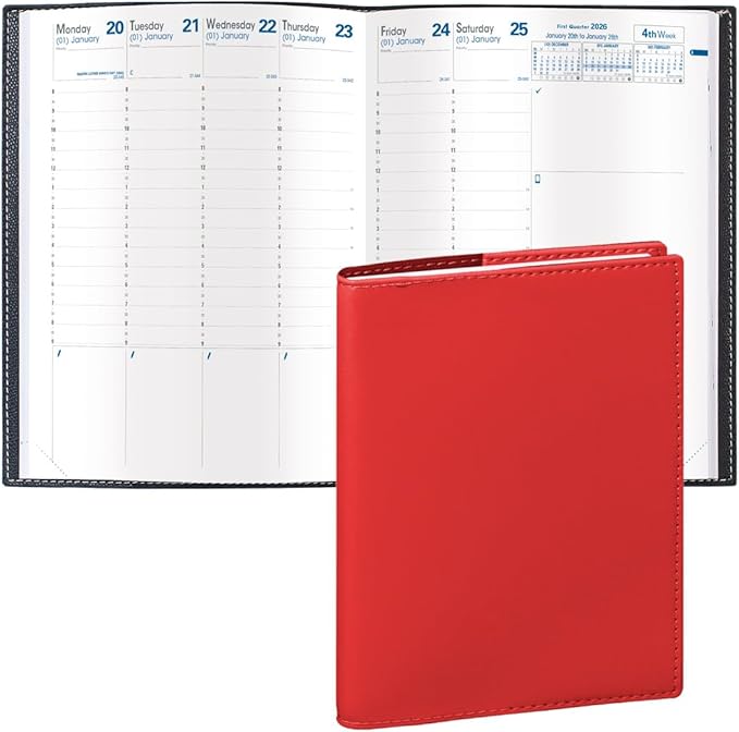 Quo Vadis 2026 Trinote - Weekly Planner - 13 Months, Dec. to Dec. - 7 x 9 3/8" - Smooth Faux Leather Soho Red Cover - Productivity Appointment Planner