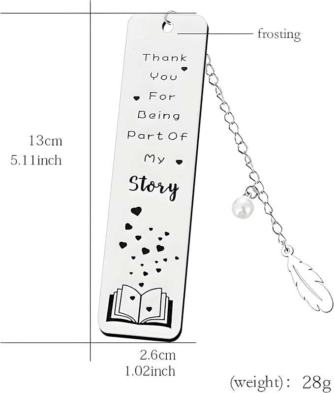 Teniinet Metal Bookmark, Engraved 'Thank You For Being Part Of My Story', Stainless Steel, Silver, 5.11 x 1.02 Inches, 1 Count