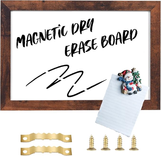 TORASO Dry Erase White Board, Magnetic Whiteboard for Wall, Office/School/Home,8.7"x 12.6",Hanging Board for Decoration/Planning/Kitchen Grocery List/Drawing/Memo, Walnut Wood Frame, (BB-BN-2232)