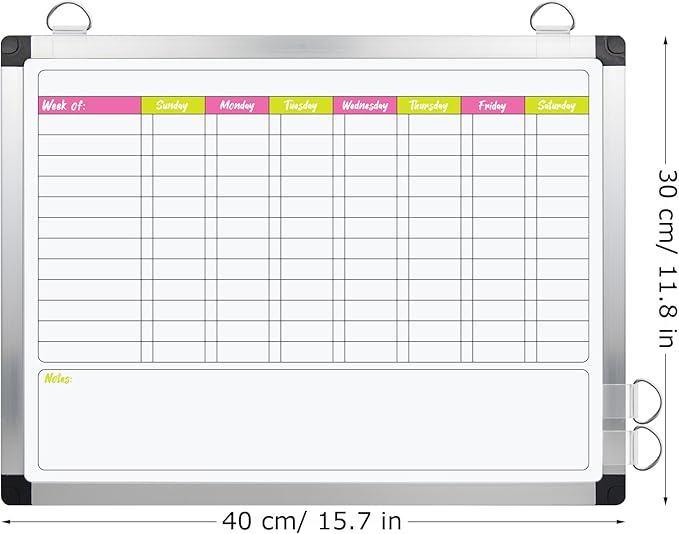 EAONE 16 x 12 in Magnetic Dry Erase Chore Chart Whiteboard for Kids/Teens/Adults, Double Sided Chore Board Weekly Calendar for Wall with Aluminum Frame, 8 Markers, 4 Magnets & 1 Eraser, Colored