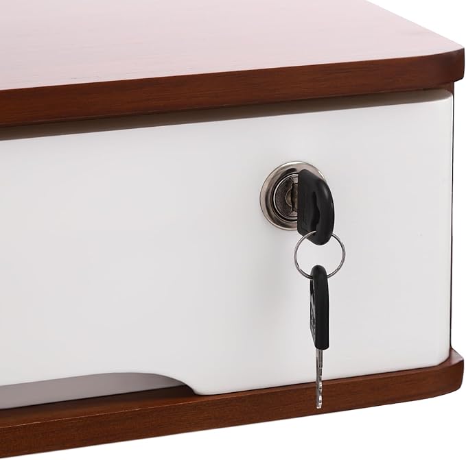 Wooden Desktop Storage Box with Lockable Drawers, Flat File Cabinet Drawer Desktop Storage Box, Countertop Storage Cabinet for Office Home Toiletries Supplies Vanity (walnut+white, 1 Drawer)