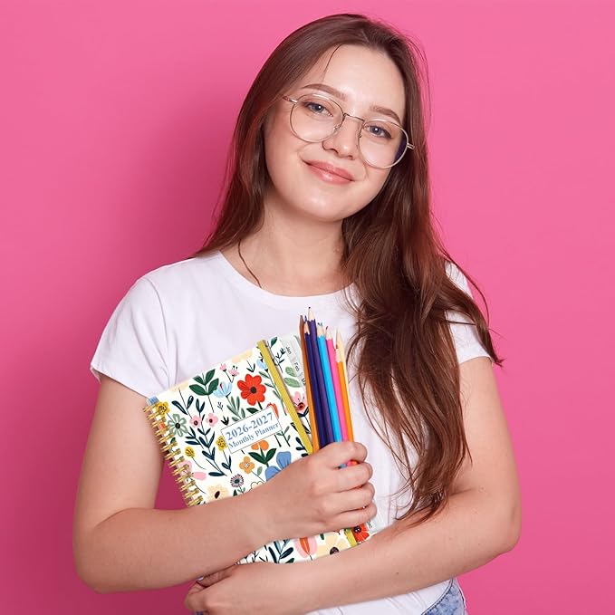 2026-2027 Monthly Planner - January 2026 - June 2027, Two Pages Per Month, 18 Monthly Calendar/Planner with Tabs, Inner Pocket, 6.4" x 8.5", Flower-B